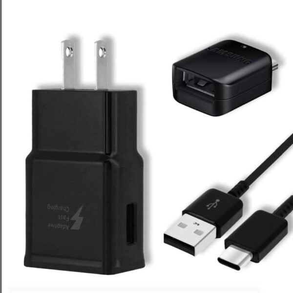 Fast Adaptive Wall Adapter Charger for Galaxy S10 Lite S9 Plus Note 9 S8 Note 8 EP-TA20JBE - 4 Foot Type C/USB-C Cable and OTG Adapter - Black