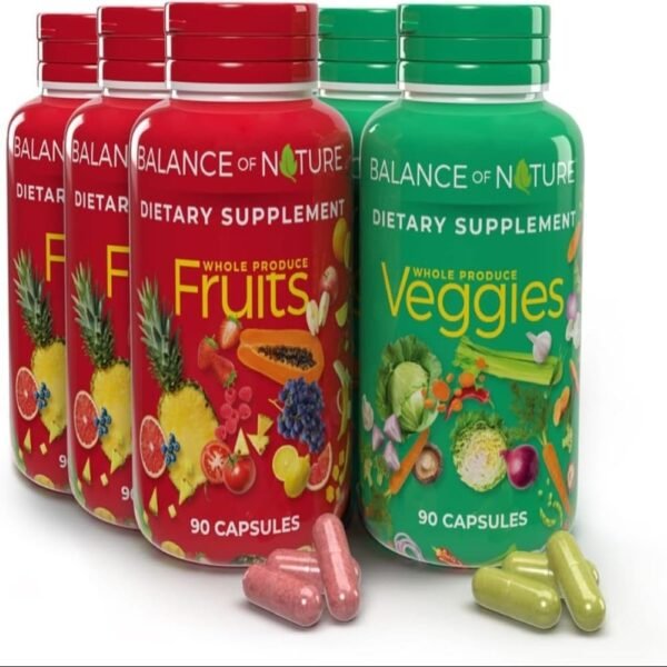 Balance of Nature Fruits & Veggies – Whole Food Supplement 90 Fruit Capsules, 90 Veggie Capsules – 3 Set